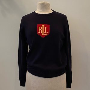 Ralph Lauren Womens Navy Knit Crew Neck w Red Shield w Monogram RLL / Size S
